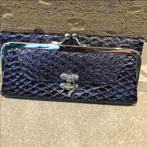 Wallet/Clutch Navy/Purple Silver Hardware